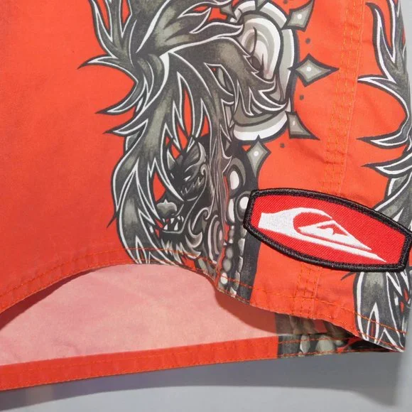 Quiksilver Mens 38 Unlined Orange Black Gray Board Shorts - Picture 5 of 9